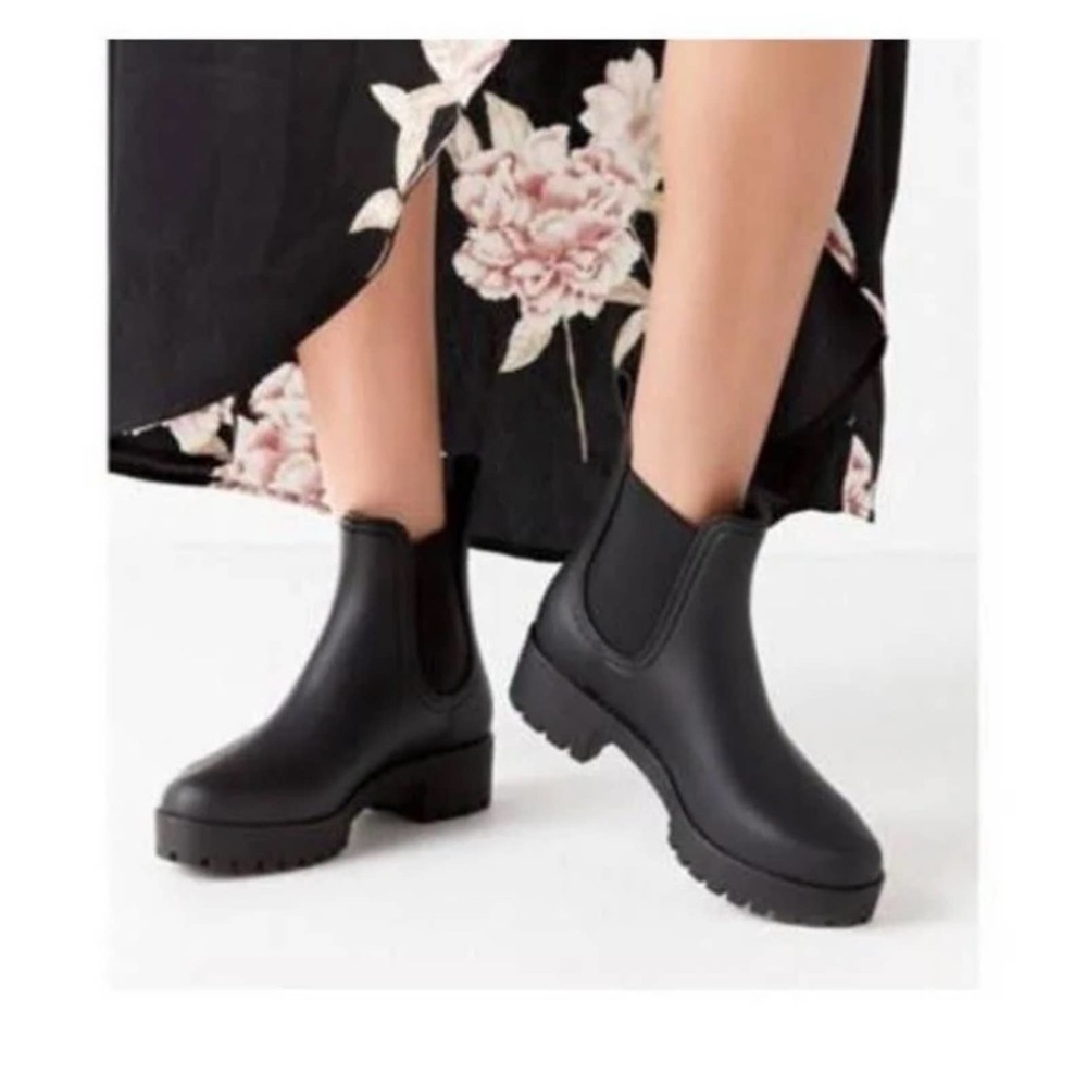Jeffrey Campbell Women Black Chelsea Cloudy Waterproof Rain Boots Size 9